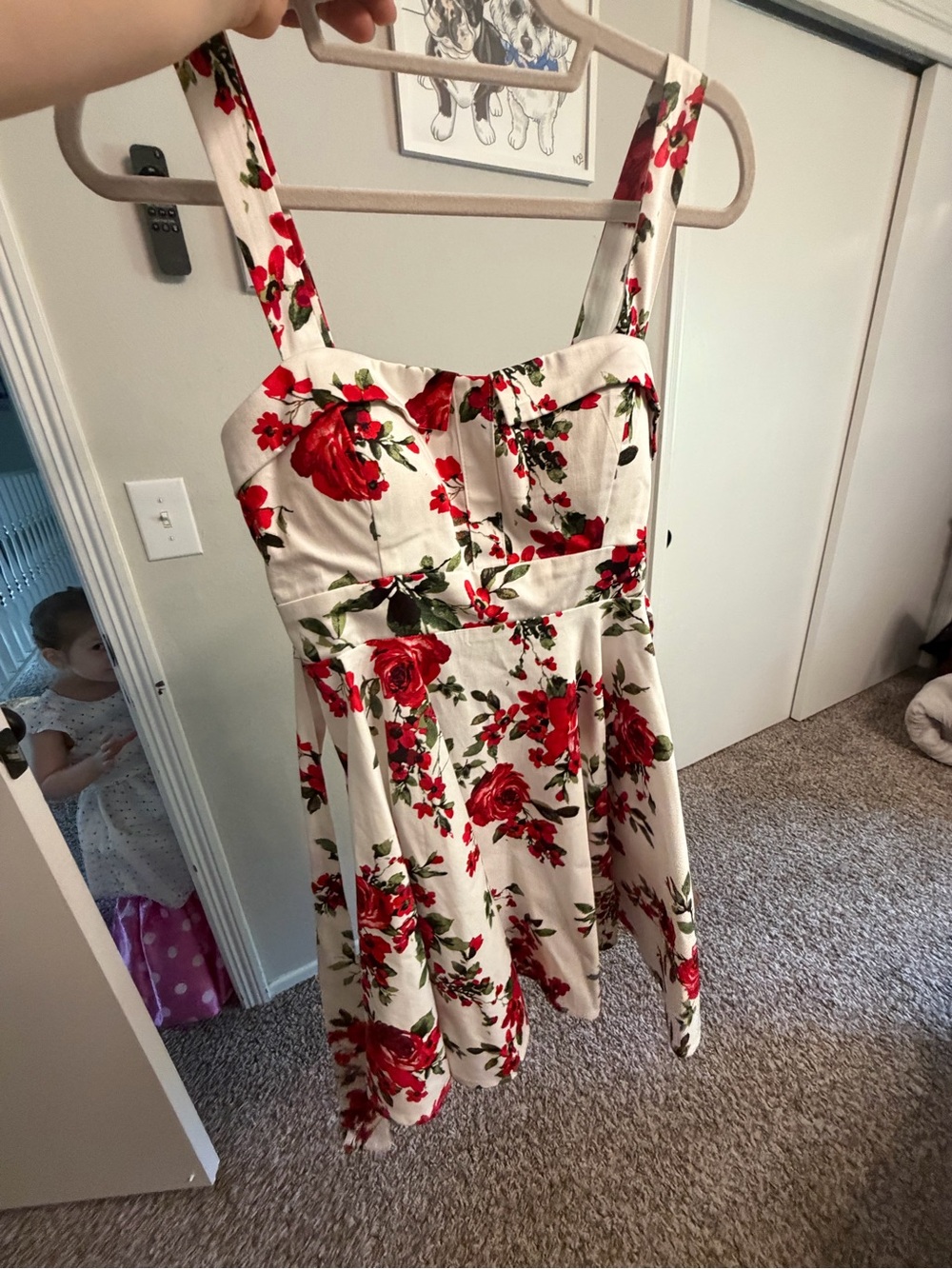 Xhilaration Cream Dress with Red Rose Print - Sleeveless Mini
